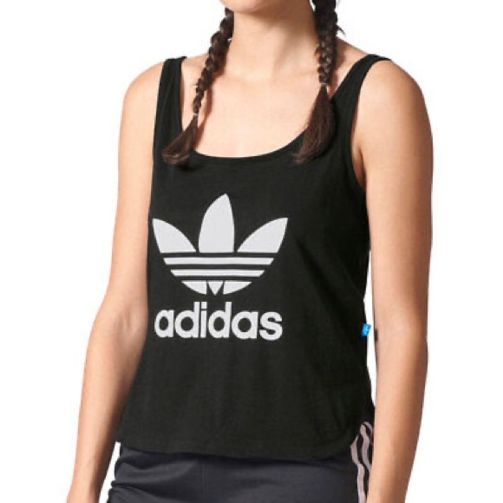 Adidas Originals Trefoil Women's Loose Crop Tank Top Black-White‎